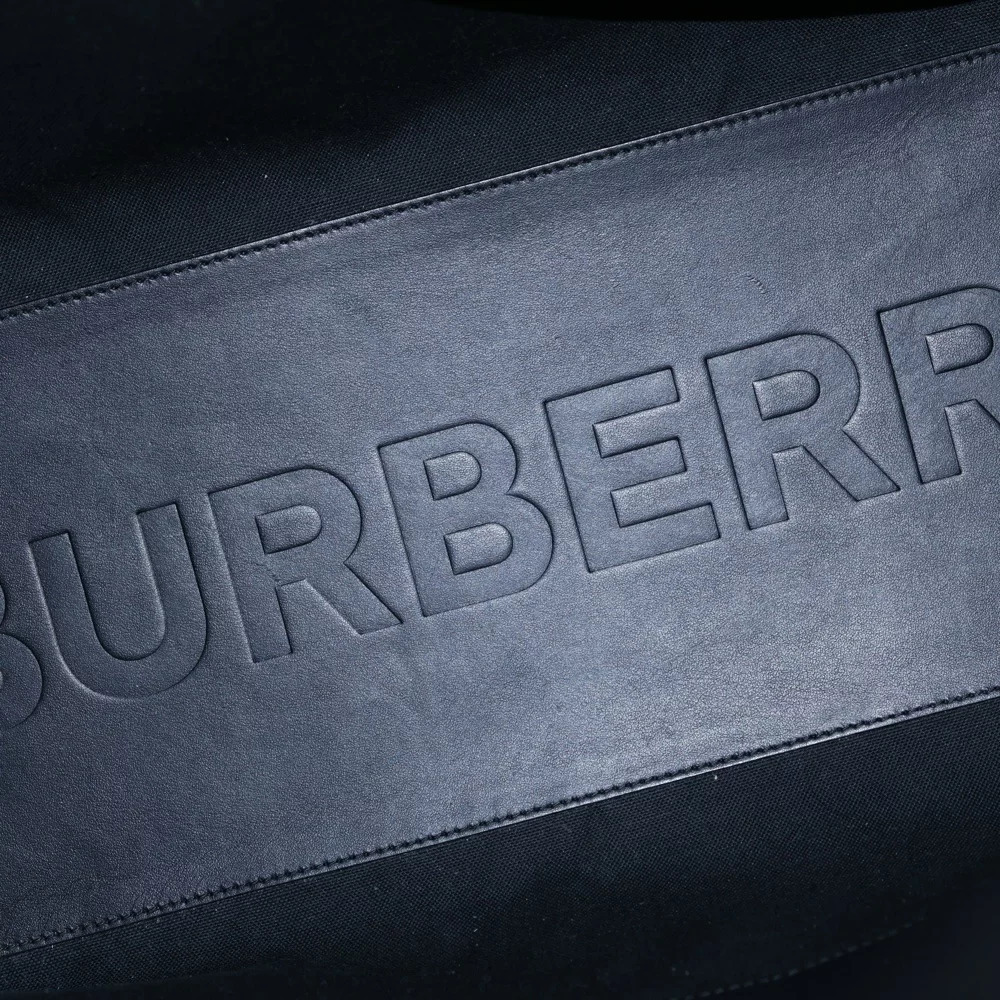 BURBERRY Check Embossed Leather Tote Bag Black - Picture 4 of 6